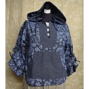 Lakhays Cotton Hemp Nepal Hoodie Shirt Sz Womens S/M Elephants Flowers Festival